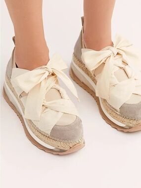 Free People Beige Slip On Sneaker with Ribbon Laces